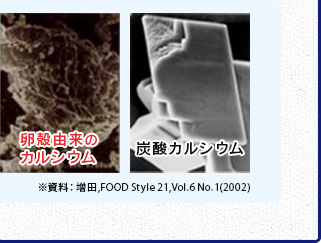卵殻由来のカルシウム　炭酸カルシウム　※資料：増田,FOOD Style 21,Vol.6 No.1(2002)