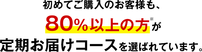 初めてご購入のお客様も、80％以上の方が定期お届けコースを選ばれています。