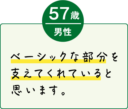 ベーシックな部分を支えてくれていると思います。（57歳 男性）