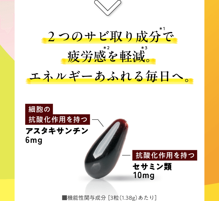 2つのサビ取り成分で疲労感を軽減。エネルギーあふれる毎日へ。