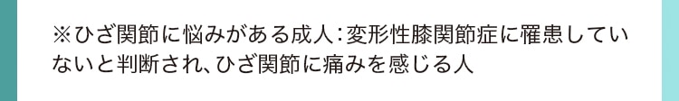 ※ひざ関節に悩みがある成人:変形性膝関節症に罹患していないと判断され、ひざ関節に痛みを感じる人