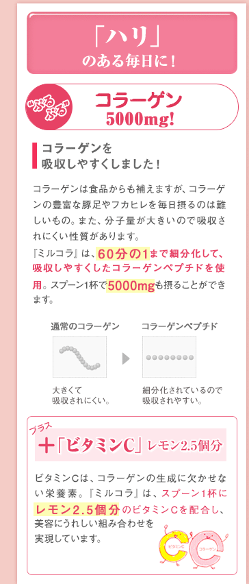 「ハリ」のある毎日に！“ぷるぷる”コラーゲン 5000mg!