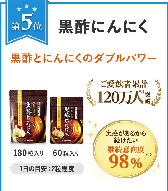 第5位 黒酢にんにく 黒酢とにんにくのダブルパワー 180粒入り 60粒入り 1日の目安:2粒程度